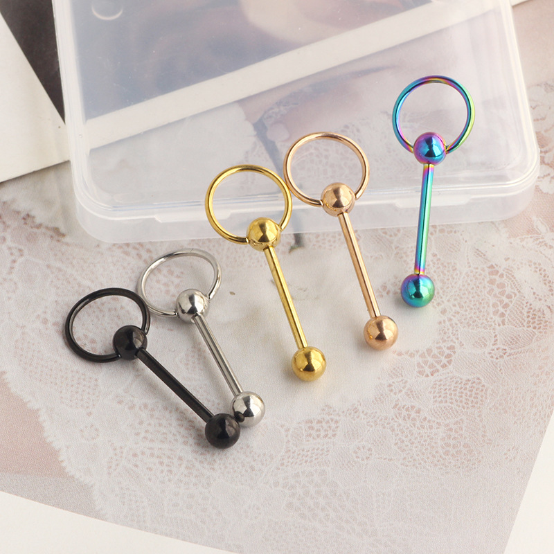 14G Externally Threaded Steel Tongue Barbell Heart Peach Tongue Ring Rose Gold Body Piercing Jewelry detail image 11