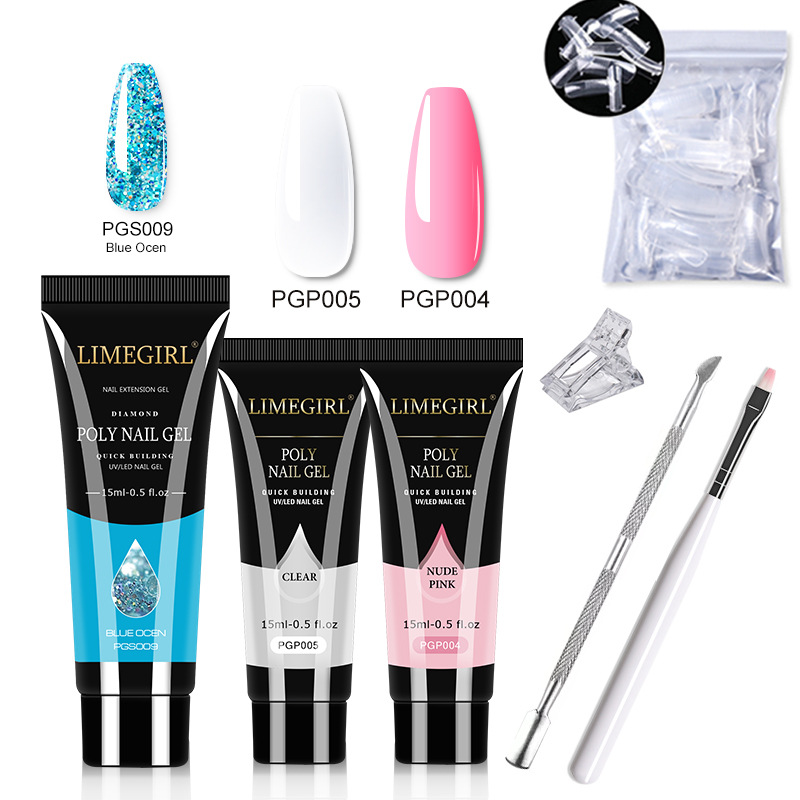 Kit de Herramientas de Gel de Extensión de Uñas de Cristal, Extensión Rápida, Modelo de Cristal, Tres Tubos de Gel, Gel UV, Transfronterizo