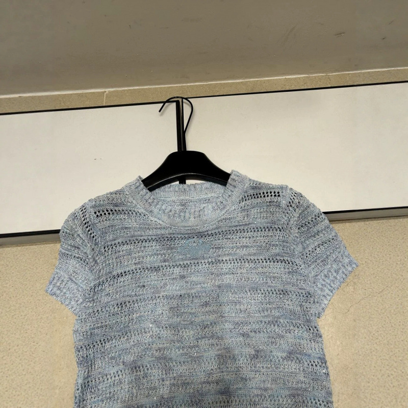 European High-Quality Summer New Style Knitted Short-Sleeve Top Made From Special Yarn, Brand Logo Simple, Casual, Fashionable,_ecoleips.com
