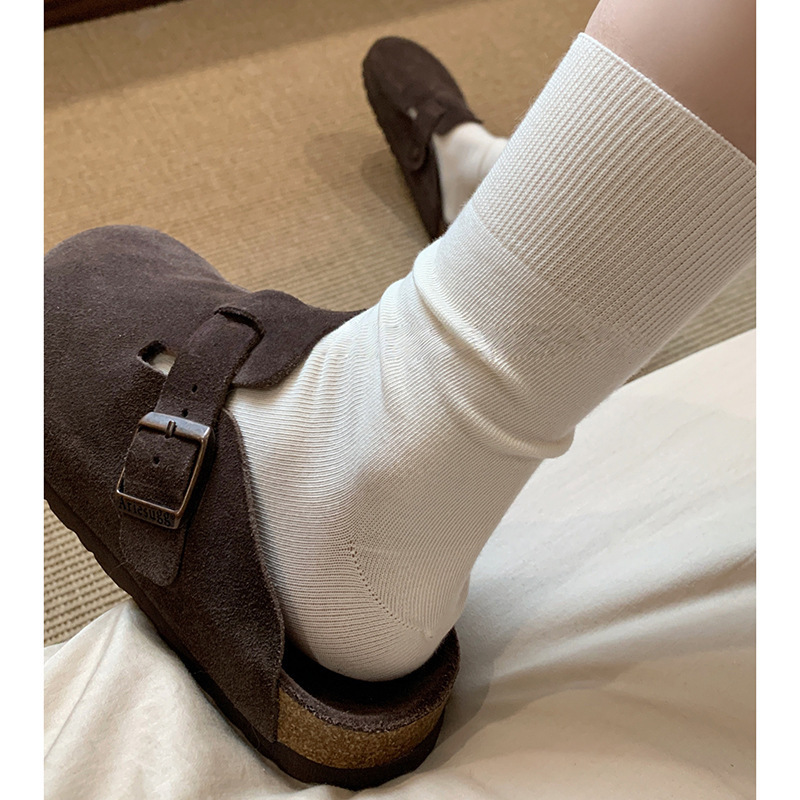 Spring and Summer Thin Socks for Women, Trendy Mid-Calf Women's Socks, Cream White Mesh Boneless Pure Cotton Pile Socks