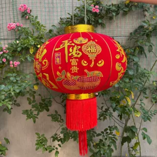 植绒布灯笼步步高大红防水新款年货春节乔迁长杆灯笼义乌厂家批发