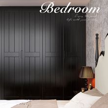 复古北欧实木衣柜家用卧室现代简约黑色34门大容量衣橱收纳柜法式