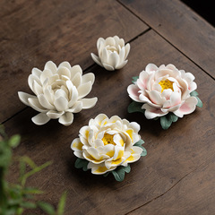 Ceramic Lotus Ornament Zen Style Home Decor Handmade Lotus and Peony Flower Incense Burner Living Room Decoration Craft