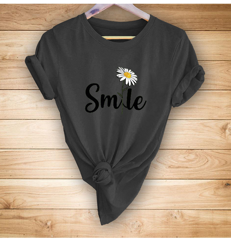 smile daisy print casual short-sleeved T-shirt  NSYIC56448