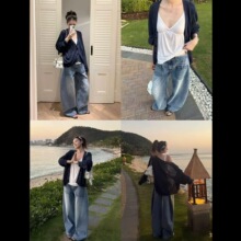 春夏韩系慵懒感针织开衫简约宽松上衣女藏青色奶黄色其他