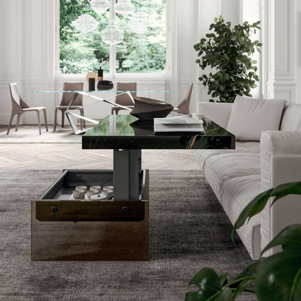 Mesa de centro de elevación mesa de té de placa de roca creativa sala de estar hogar 2024 nueva mesa baja multifuncional de alta gama estilo caliente de celebridades de Internet