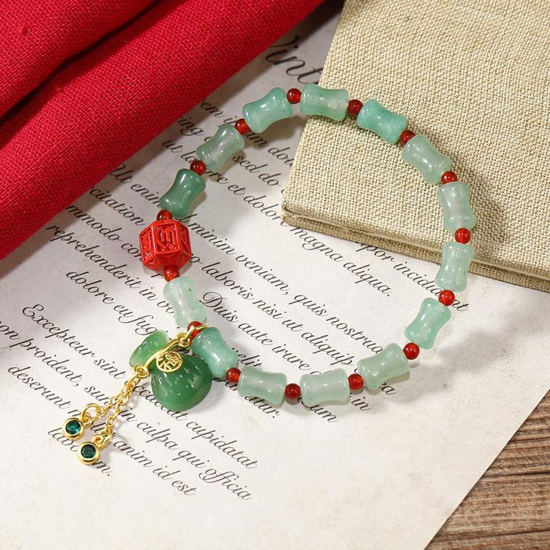 New Chinese style bamboo natural stone lucky bag bracelet women's simple all-match ethnic style women's jewelry New Chinese style bamboo natural stone lucky bag bracelet women's simple all-match ethnic style women's jewelry