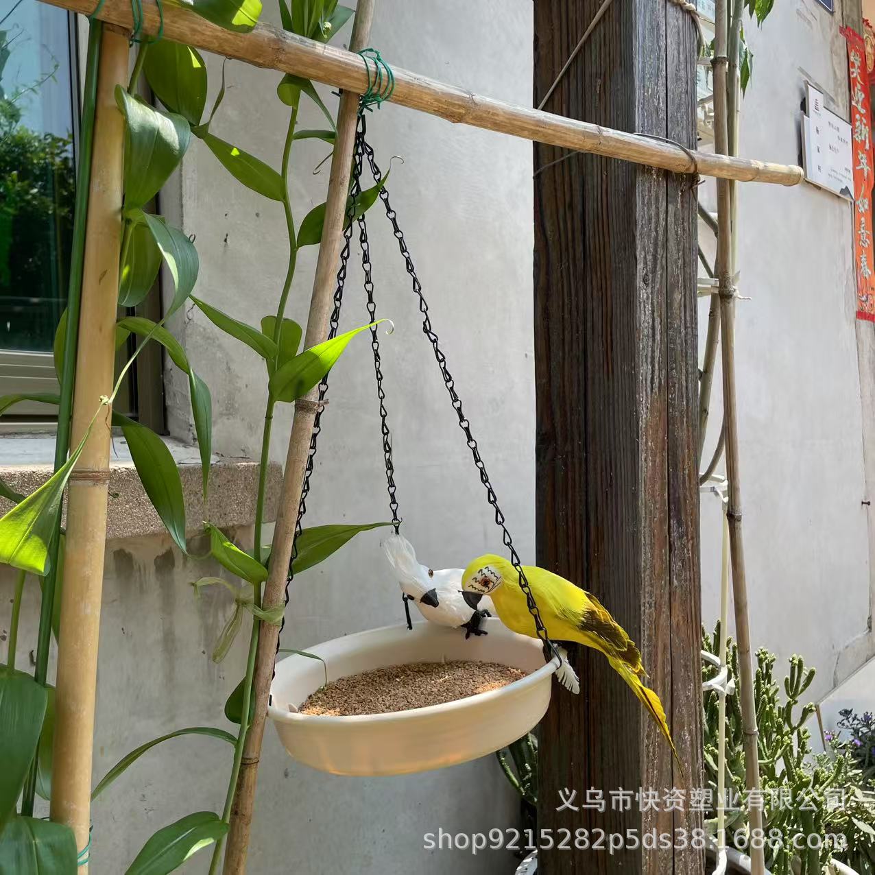 (6) 흰색 수지 원형 새 모이통