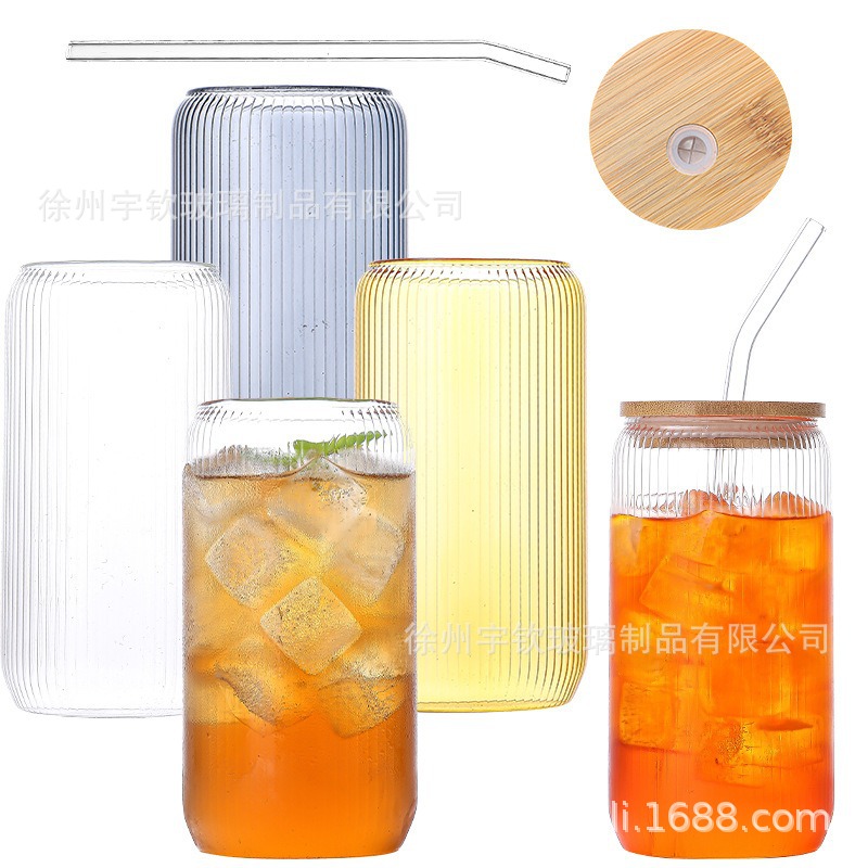 Taza de Coca-Cola vertical con cubierta de paja de bambú taza de agua de vidrio de alto silicio de silicio de alto valor visual transparente taza de café de té de leche