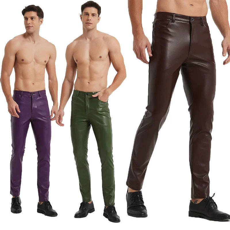 Shilin осенне-зимние новые кожаные брюки мужские большие размеры трансграничные мужские узкие брюки Узкие эластичные модные мотоциклетные фиолетовые коричневые оптом