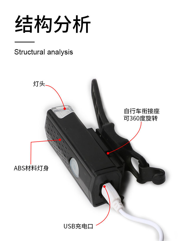 2255自行车前灯 USB充电夜骑超亮照明前灯山地车骑行装备详情3