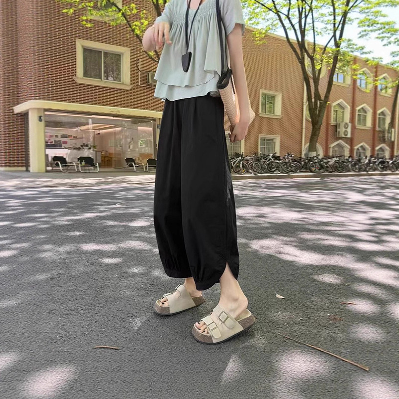 Maternity Summer Thin Pants Korean Style Lazy Solid Color Casual Pants Women Hong Kong Style Trendy Loose Jogger Cropped 1550