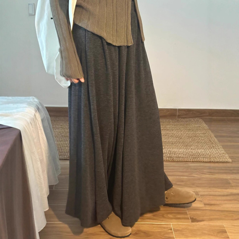 深灰色糯米裙裤女秋季新款胖妹妹mm高腰宽松显瘦垂感阔腿休闲裤子|undefined
