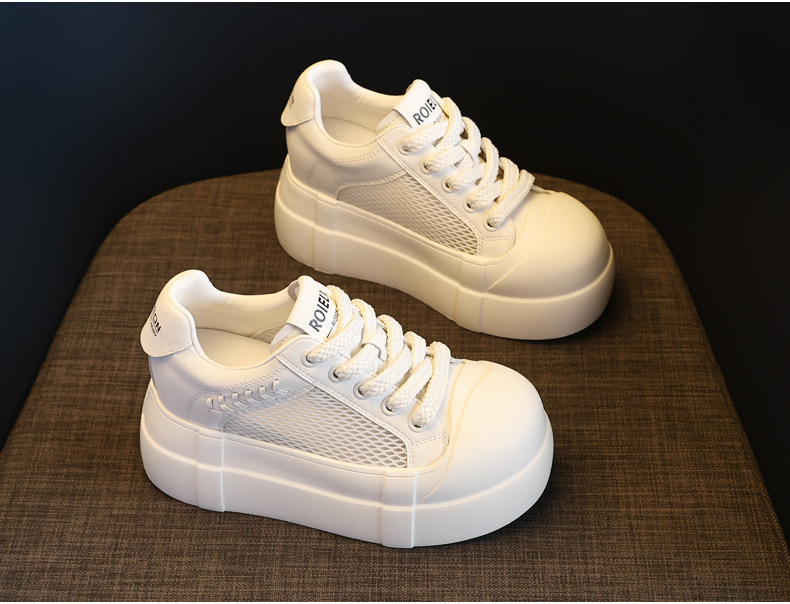 Giày sneaker nữ đế dày tăng chiều cao lưới thoáng khí trắng basic — màu trắng chi tiết 3