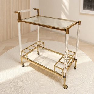 Bar Service Light Luxury Trolley Thickened Acrylic Stainless Steel Golden Dining Cart Restaurant Hotel B&B Wine Cart
