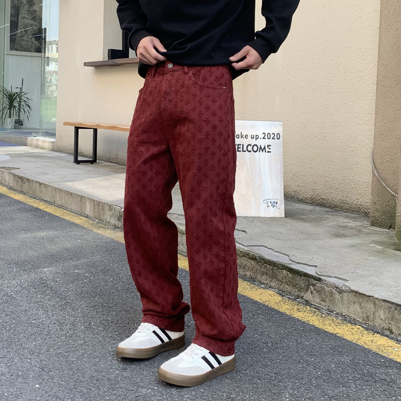 Neue Jacquard-Jeans mit Allover-Print für Herren – lockere, gerade geschnittene, gewaschene Freizeithose, vielseitig kombinierbar_voghion.com