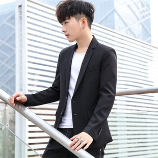 Casual Light Mature Business Style Slim-fit Suit Men's Duffy Handsome Korean Version Men's Fashionable Black Small Suit Work Jacket
