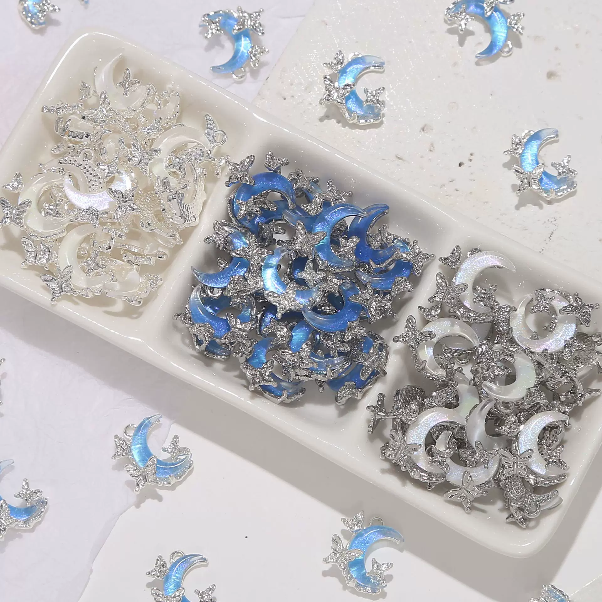 新款蝴蝶月亮猫眼鎏金合金吊坠 手工diy串珠材料手链项链饰品配件