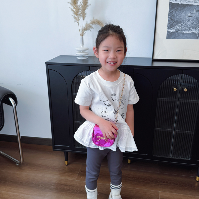 Nuevo bolso de cadena para niños lindo lazo bolso de mensajero para bebé simple color sólido láser brillante bolso de mensajero para niñas