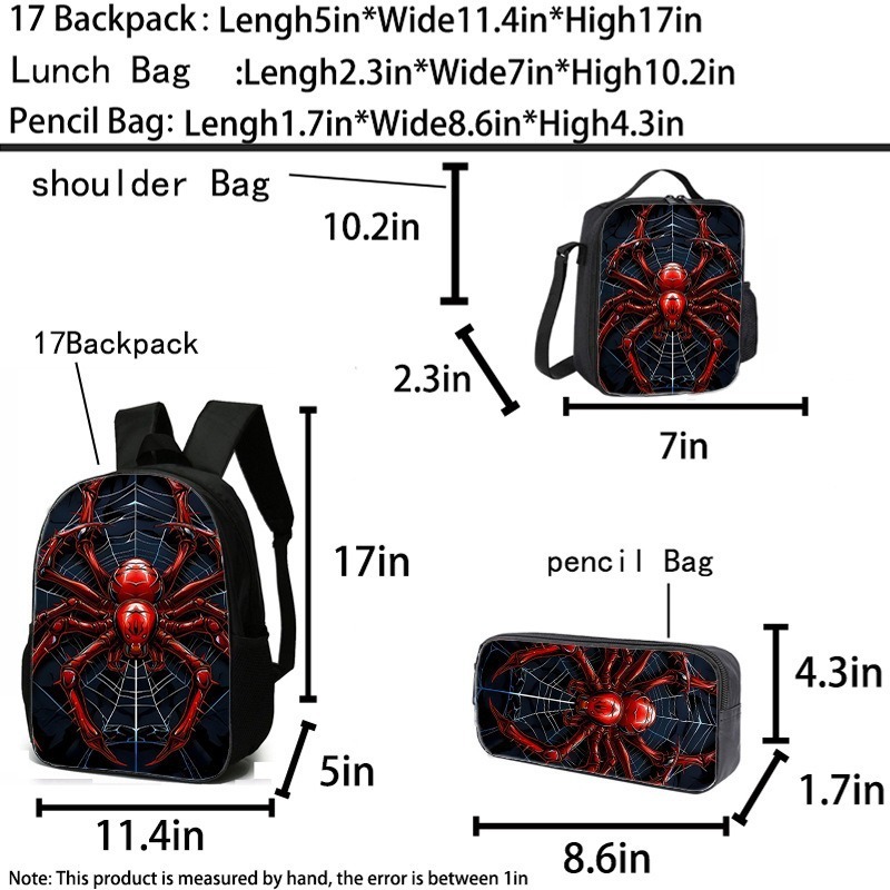 クロスボーダースパイダープリント小中学生バックパック3点セット子供用バックパック食事バッグ鉛筆バッグ軽量旅行スクールバッグ|undefined