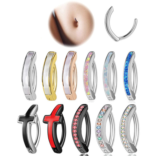 Amazon Wish Cross-border Bestselling Cross-shaped Navel Ring with Half-moon Shaped Zirconium Nose Pin Open-Close Pendant Piercing Jewelry