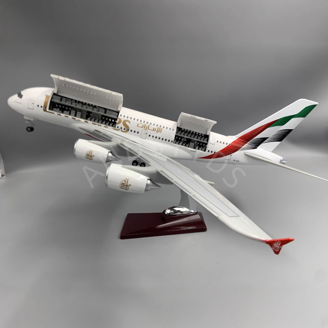 Emirates A380 see-through cabin Emirates A380 aircraft model with lights passenger aircraft model ornaments