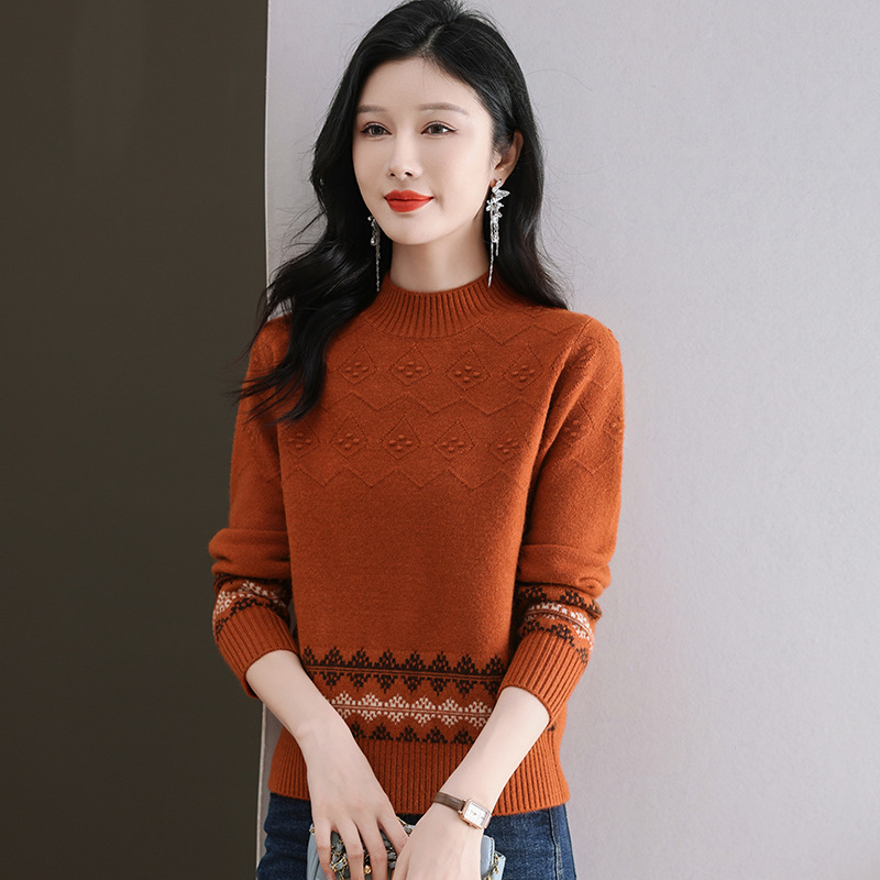 Demi-season retro fashionable knitted base body-friendly sweater