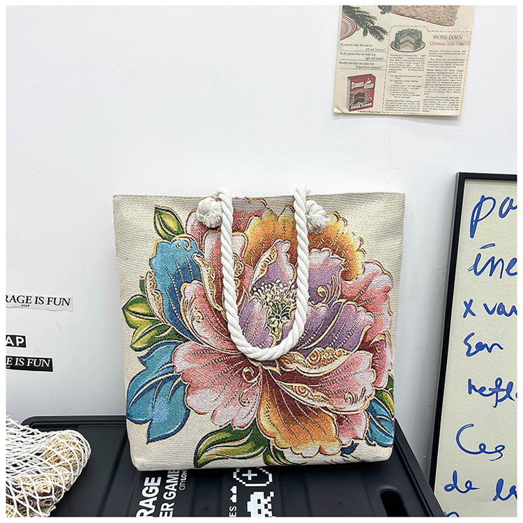 300g Weight Polyester Lining Material Zipper Closure Type Single Shoulder Strap Strap Type Tote Bag Bags Type Holiday, Travel Occasion Canvas Material Elephant Pattern All Seasons Season Women's Gender Ethnic Style, Classic Style Style Square Shape Medium Size Women's Medium Canvas Elephant Ethnic Style Classic Style Square Zipper Tote Bag 20