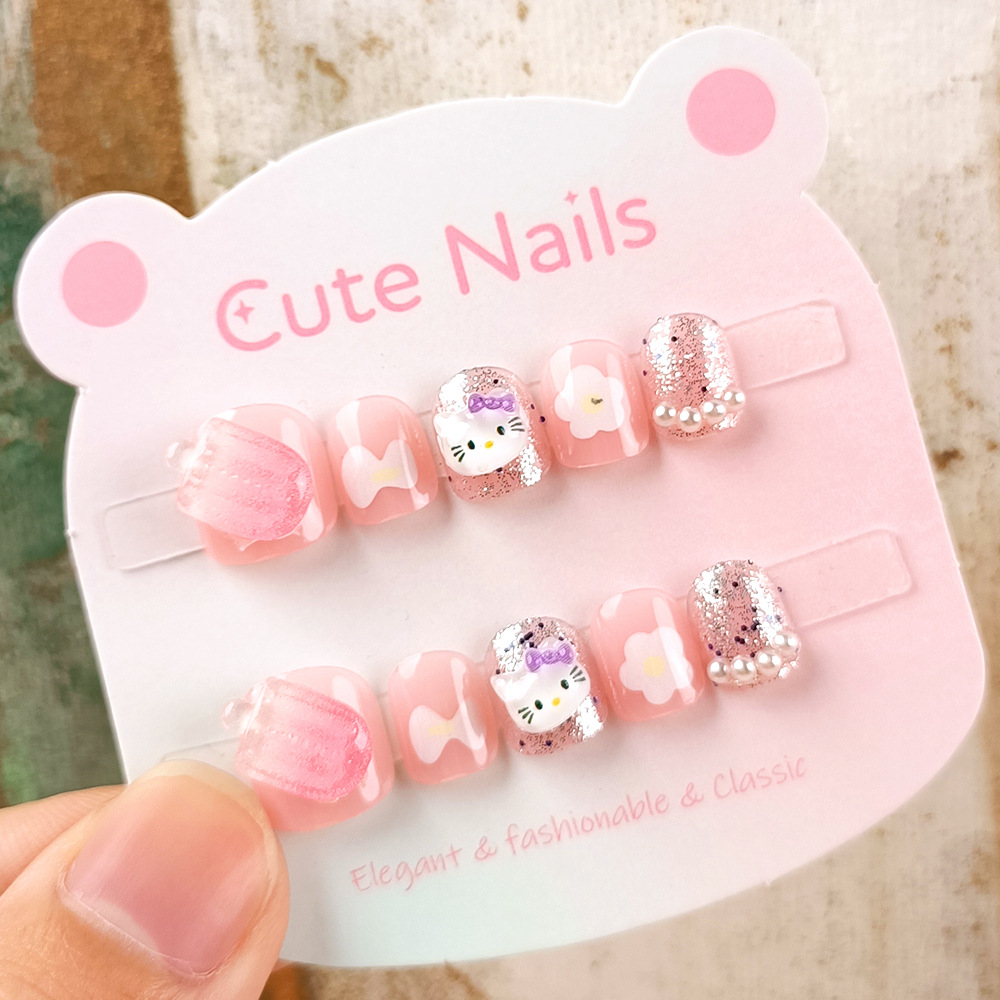 Pegatinas de uñas Sanrio para niñas, calcomanías de uñas 3D de gatitos, lindas pegatinas de uñas de dibujos animados para niños.