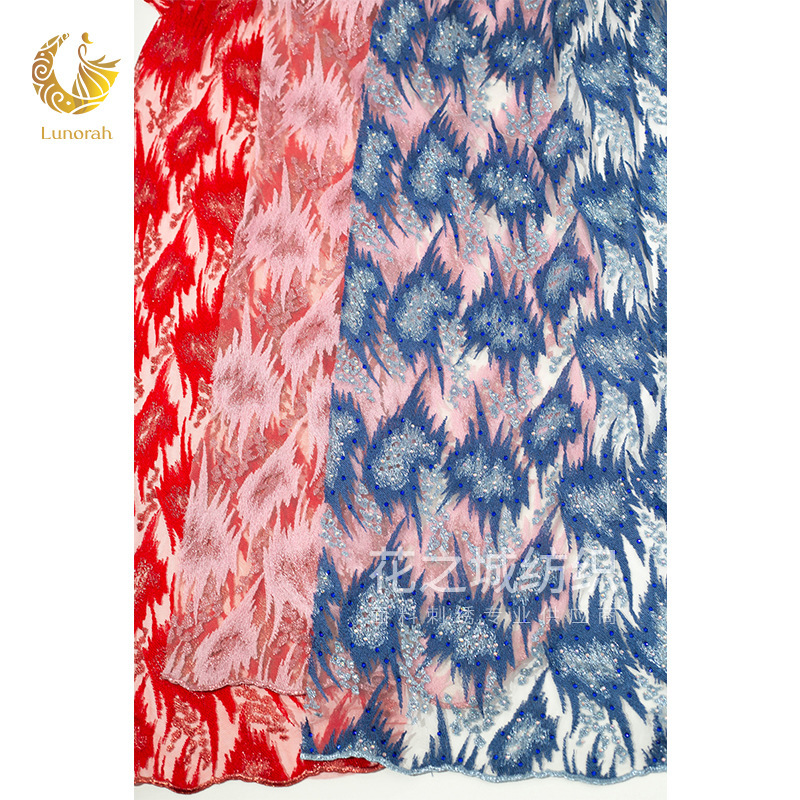 [in Stock] Plain Embroidery Leopard Print Floral Embroidered Mesh Fabric Multi-Color Gauze Fabric Indian Saree Embroidery Fabric