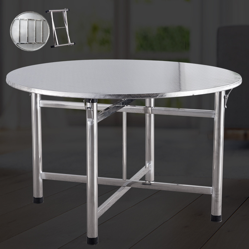 Stainless steel can fold the large round desktop to eat round dining…