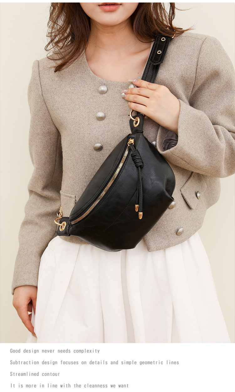 Pu Leather Material Women's Pu Leather Solid Color Vintage Style Classic Style Square Zipper Crossbody Bag Fanny Pack