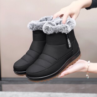 2025 Winter New Full Tbottomon Bottom Mother's Cotton Boots Non-Slip Waterproof Cloth Short Boots Fleece-Lined Thickeneded Warm Cotton Boots