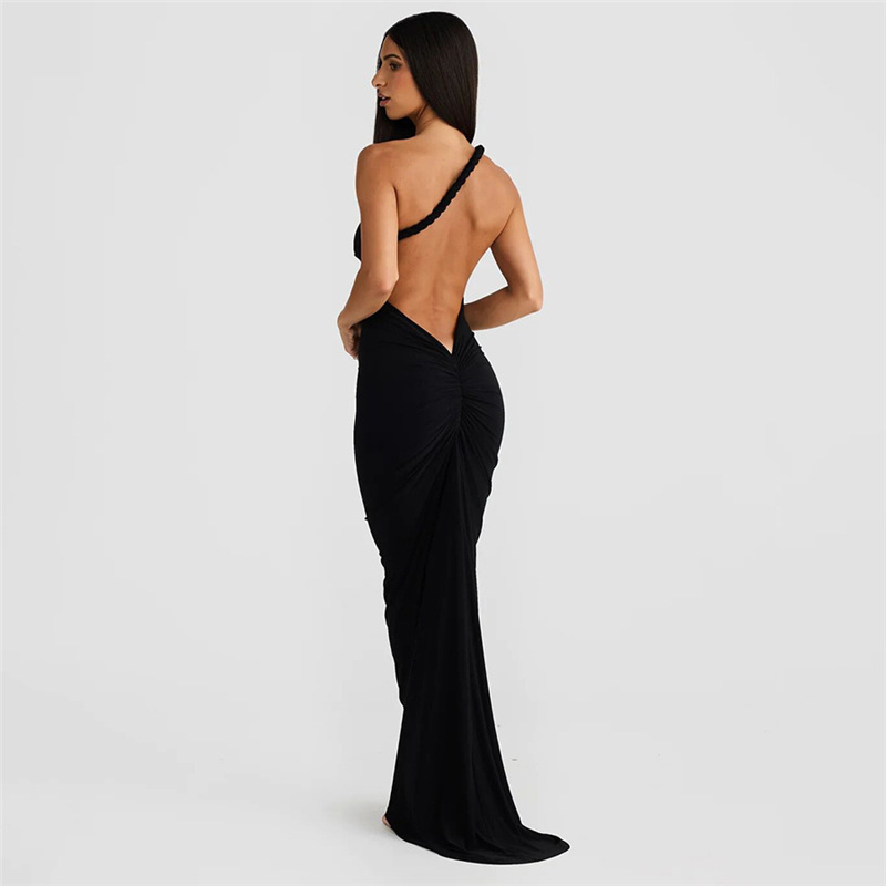 Spandex, Polyester Fabric Type High Waist Waist Line Wholesale Women's Elegant Sexy Backless Solid Color Banquet Cocktail Party Strapless Halter Neck Sleeveless Trumpet Dress