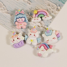 亮面阳光彩虹小白马 diy奶油手机壳树脂配件手工发夹头绳饰品材料