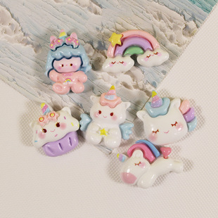 Bright Sunny Rainbow White Horse diy Cream Phone Case Resin Accessories Handmade Hairpin Headline Jewelry Material