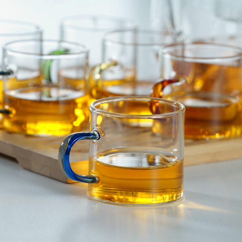 Fábrica de espesar alto borosilicato resistente al calor vidrio para el hogar taza de té de seis colores taza de té