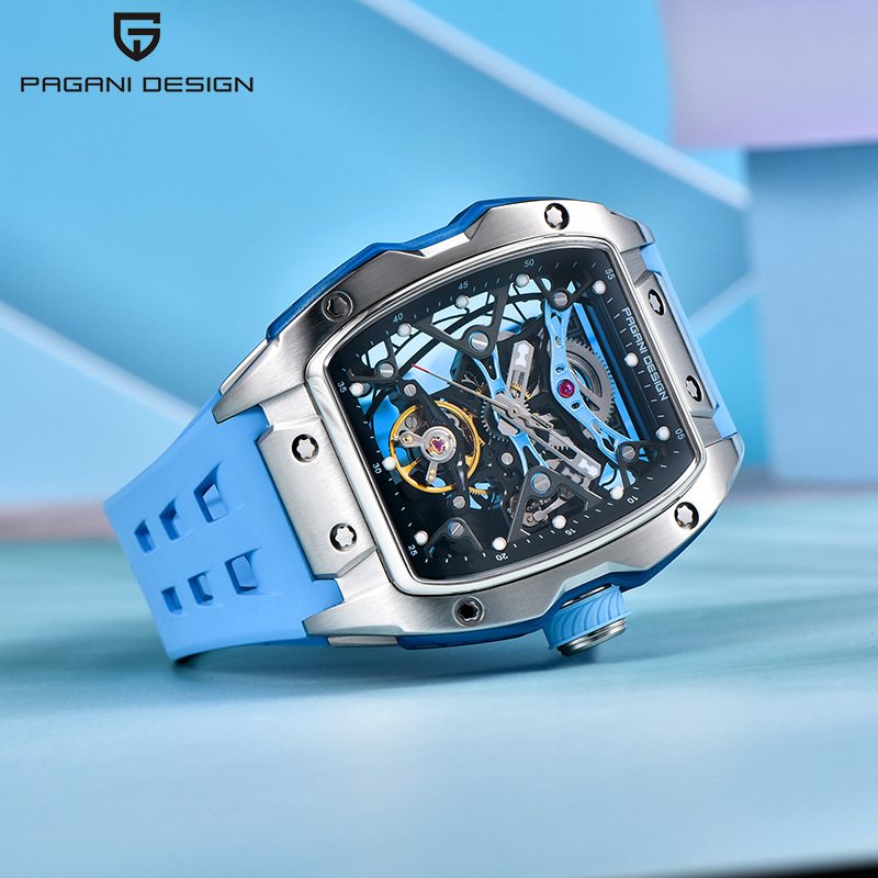 PAGANI DESIGN Bergani Barrel Automático Reloj mecánico para hombre hueco Reloj de pulsera YS018