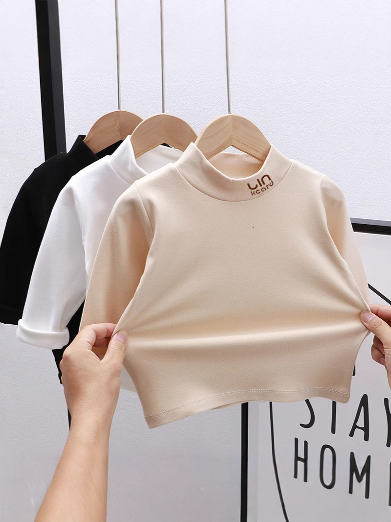 Niños de una sola capa de terciopelo estiramiento ropa de abrigo niños niñas bebé manga larga cuello alto bottoming camisa Otoño e Invierno marea venta al por mayor