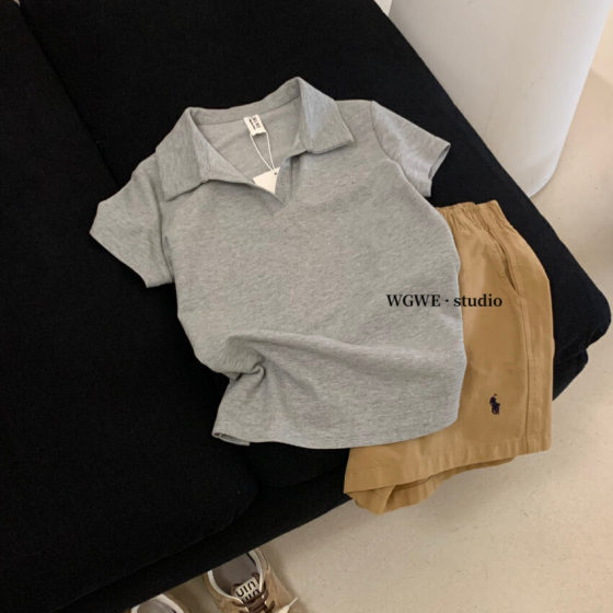 WGWE Pure Desire Polo Lapel Slim-fit Shoulder Short-sleeved T-shirt Women's 2025 Spring and Summer New Casual Short Top