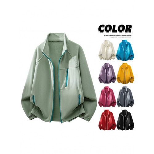 Fleece jacket for men, lined and thickened, warm stand-up collar open sweater, casual hoodie, autumn and winter outdoor home, cold-resistant, polar fleece