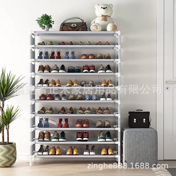 90cm单列10层无纺布鞋架_08