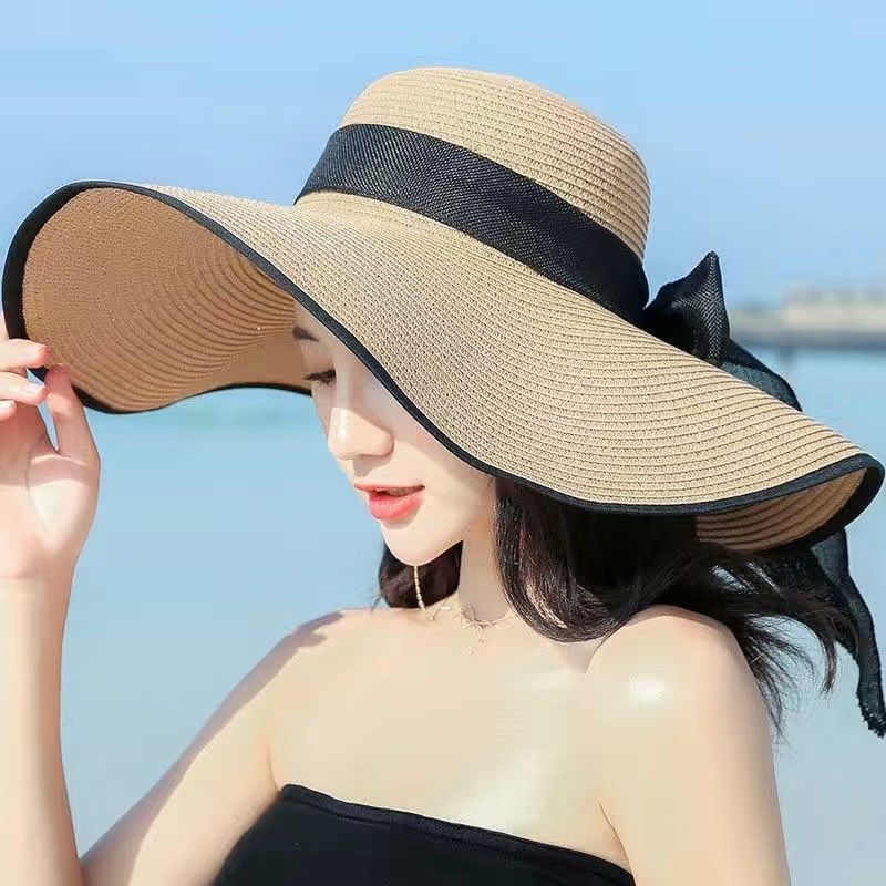 Viajar junto al mar sombrero de playa sombrero de playa mujer verano protector solar vacaciones todo fósforo gran ala paja plegable sombrero de paja