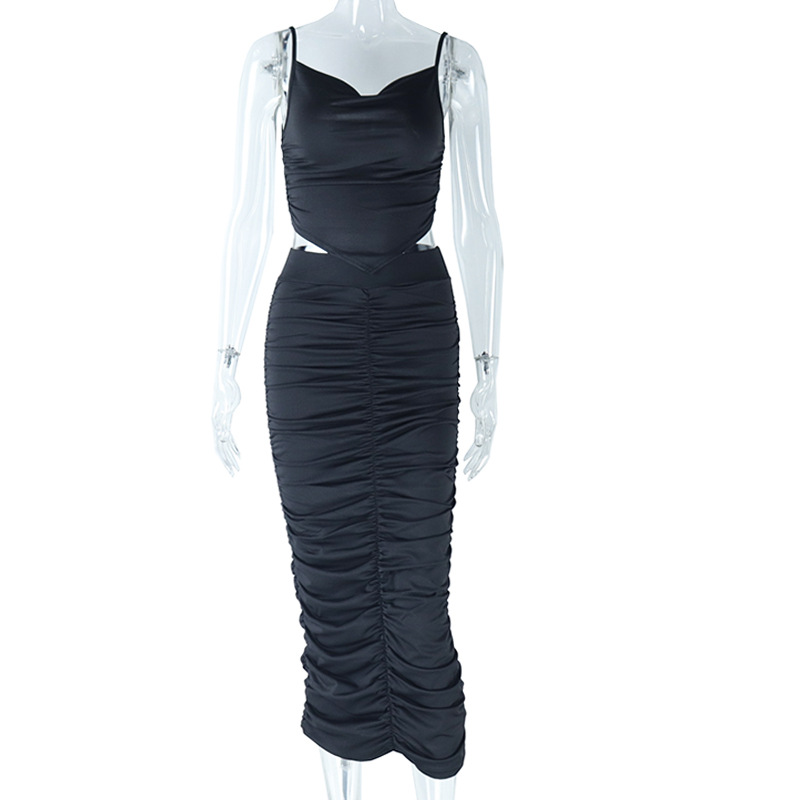Solid Color Sexy Sling Small Tank Top Hip Casual Two Piece Suit Women
