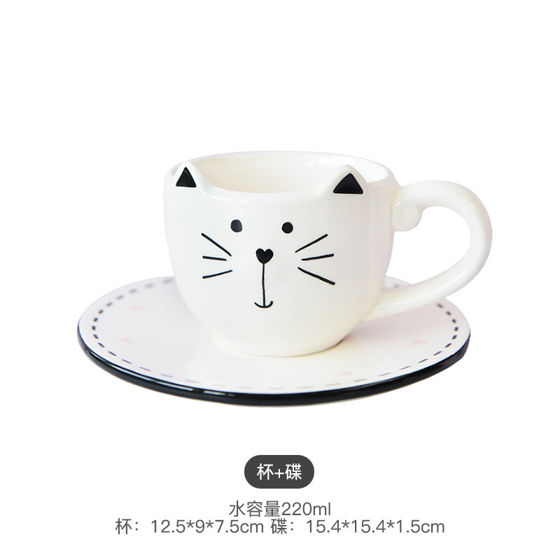 Tazas de café de orejas de gato, platos de cerámica, serie de cubiertos de cerámica, cafetería, club, fábrica, venta directa de un producto