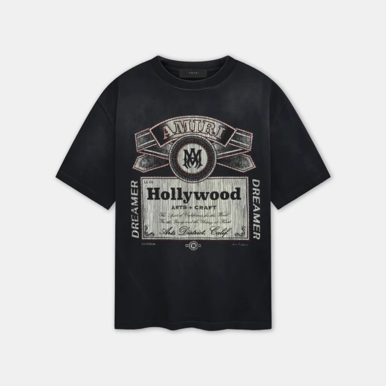 Long-Term Cross-Border Wholesale Trendy Brand Short-Sleeve Amirit Shirt with Printed Washed Vintage Heavy Fabric