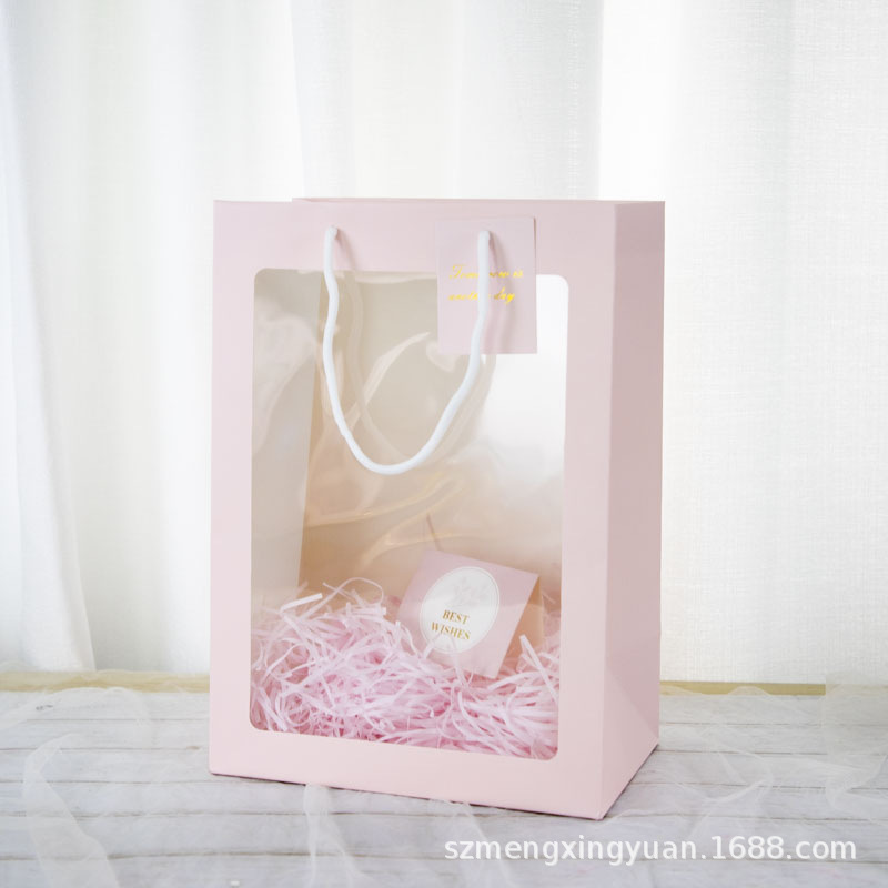 Extra grande ventana cumpleaños graduación temporada bolsa de regalo ramo transparente cuadrado sola flor caja de regalo bolso