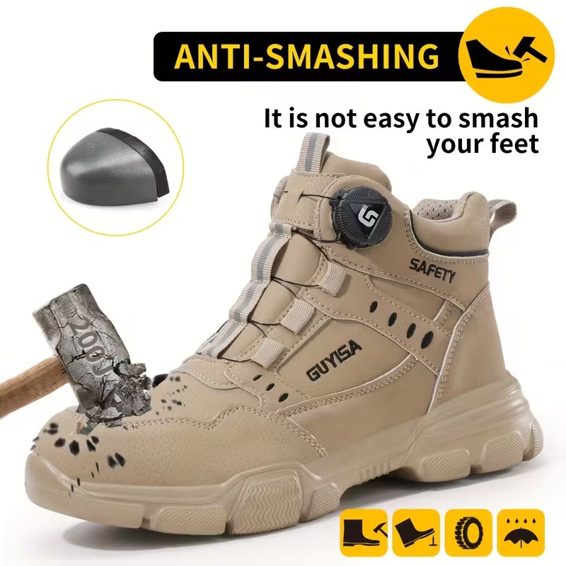 Zapatos de protección laboral para hombres anti-golpe anti-perforación zapatos de seguridad de aislamiento resistente al desgaste zapatos de trabajo de acero cabeza de botón inteligente zapatos de cabello para hombres
