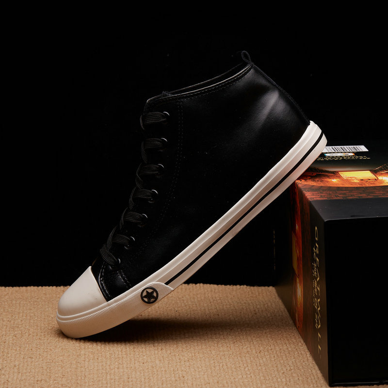 新款英伦皮面防水工作鞋子男生高帮休闲鞋潮鞋韩版学生鞋男士板鞋