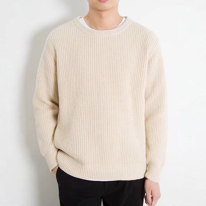 马家四角秋冬男士宽松圆领针织衫纯色保暖休闲英伦毛衣外贸衣服|undefined